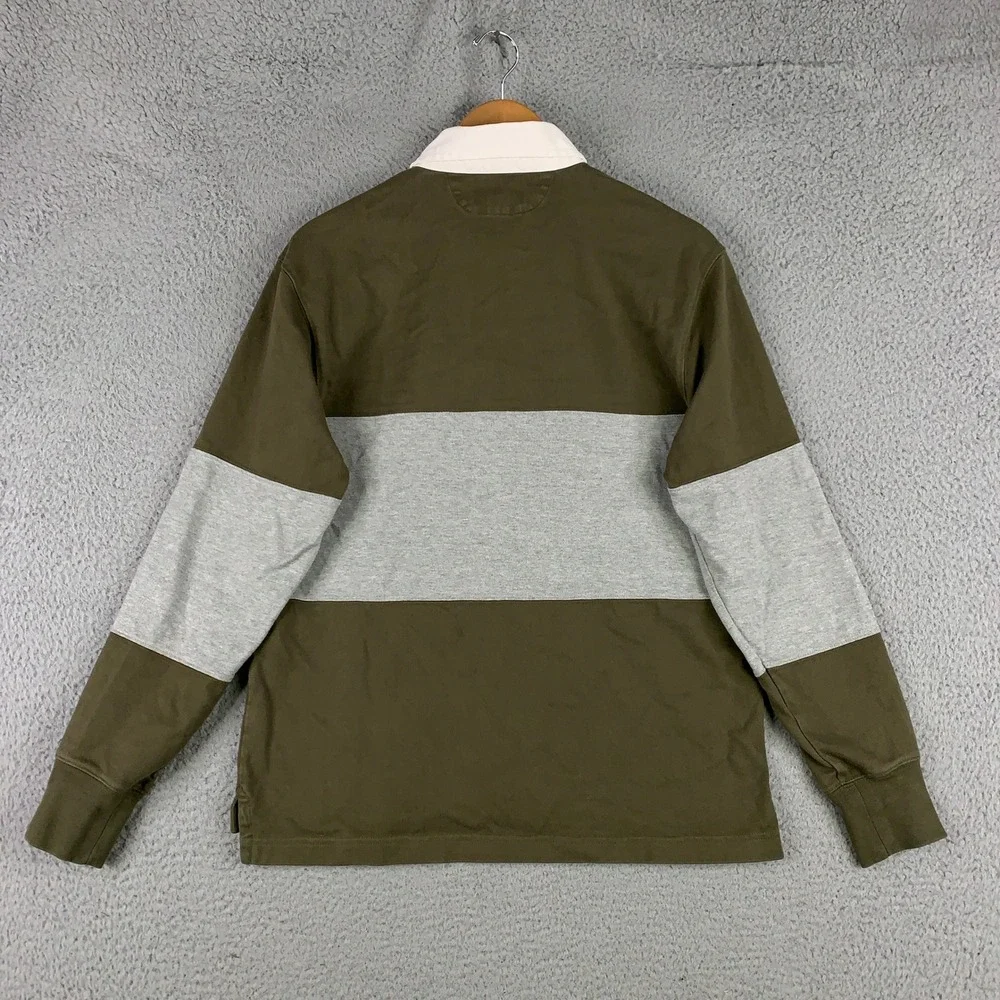 J.Crew Always Rugby Shirt Mens Small Green Striped Long Sleeve Cotton Polo Top